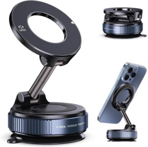 360 Vacuum Magnetic Phone Holder Hands Free, Foldable Suction Mount, Strong Grip for Mirror, Shower, Gym, Car, Kitchen and Universal Magnetic Phone Stand-(Black) (009)